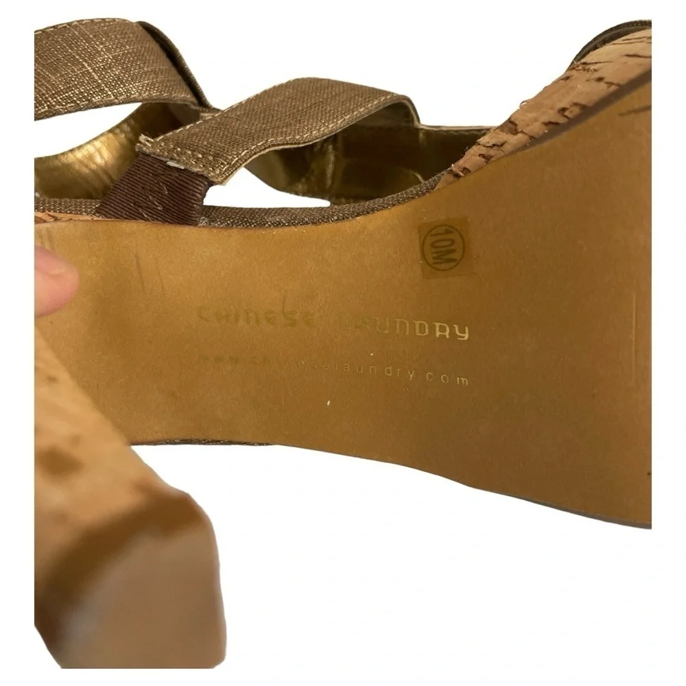 Chinese laundry denim and gold strapped cork heels size 10M